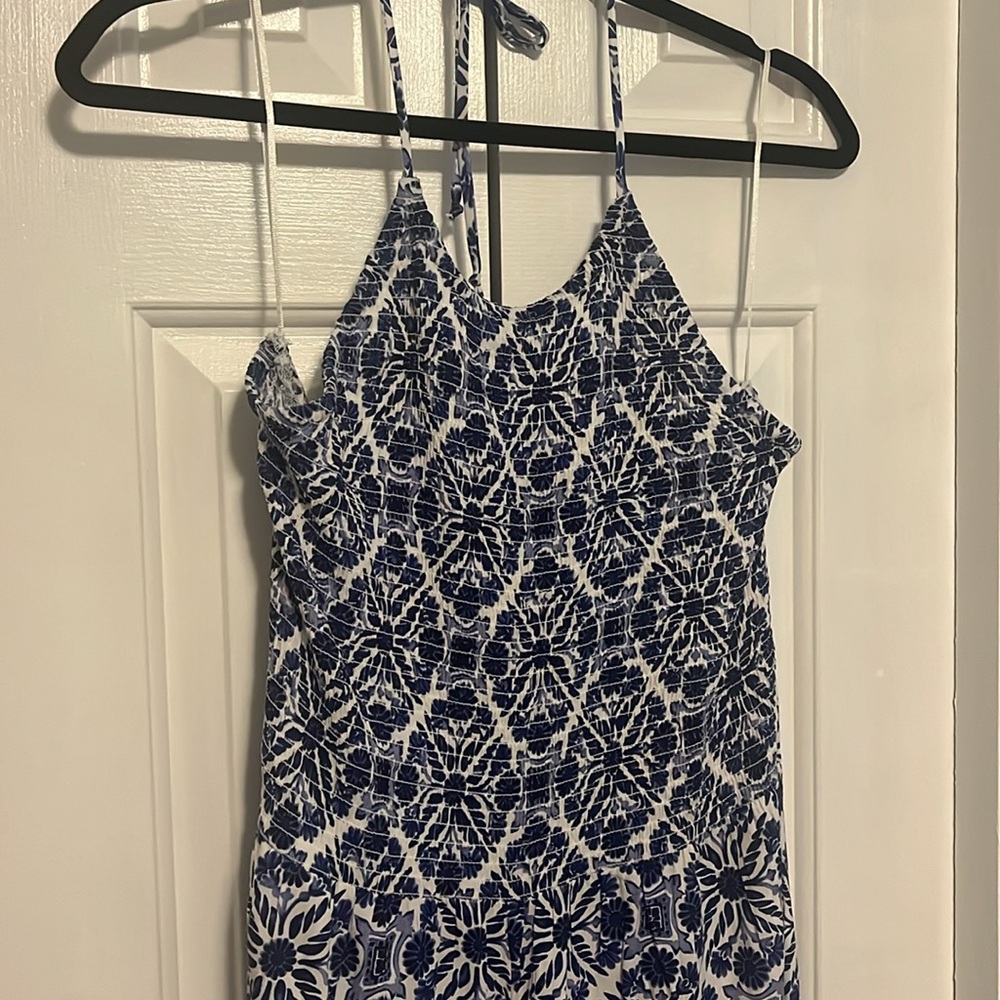 Blue and White Halter Jumpsuit - Picture 2 of 4